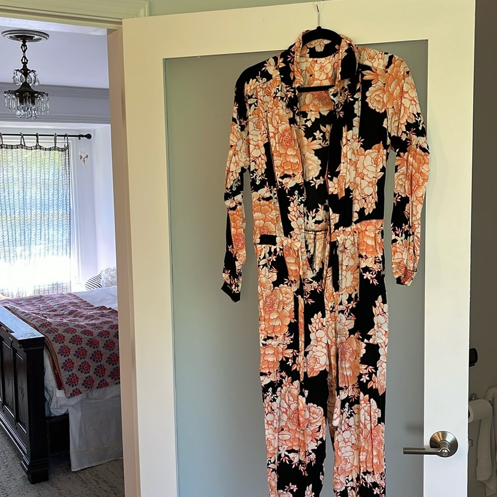 Cleobella jumpsuit coral floral on black background. Worn once.